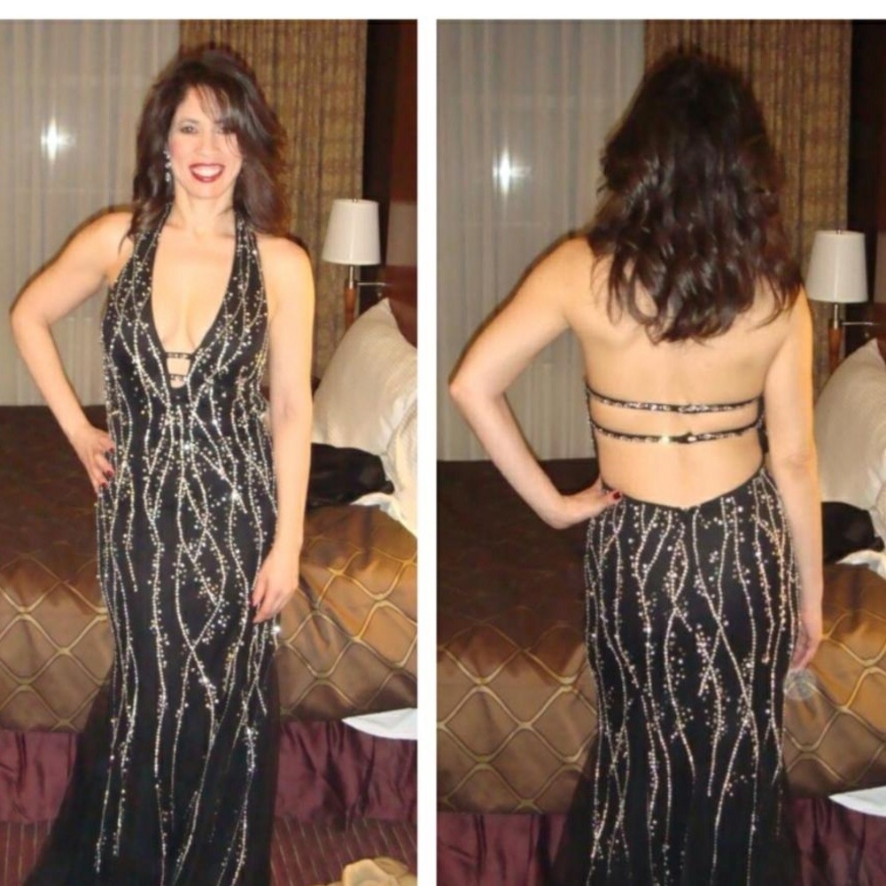 Formal PROM HOLIDAY black tie dress in black/slver